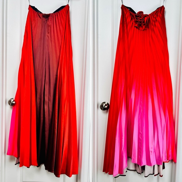 Delfi Collective Kimberly Ombre Pleated Rosette Strapless Dress Red Pink Medium - Picture 4 of 16